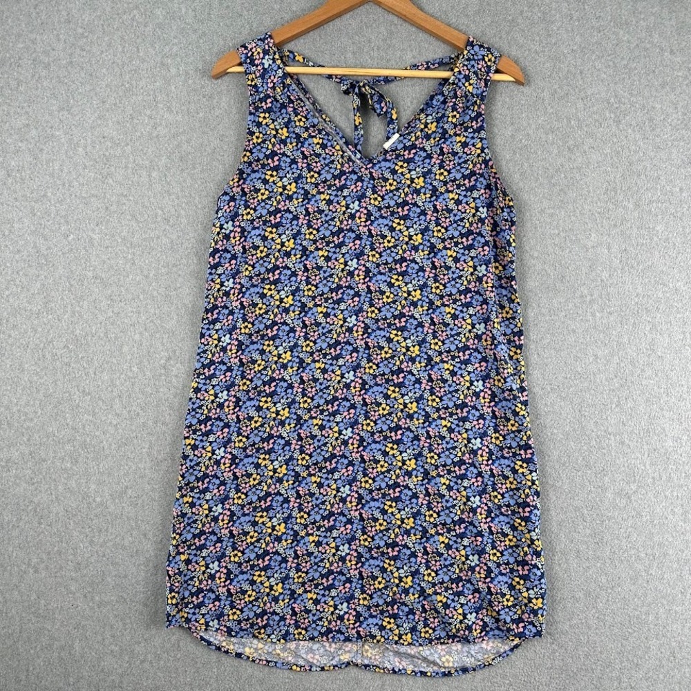 GAP Womens Small Blue Floral Rayon Sleeveless Tie Back V-Neck Shift Mini‎ Dress